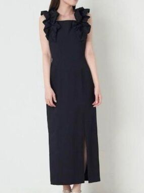 SNIDEL Black Ruffle Strap Maxi Dress – Japanese Brand